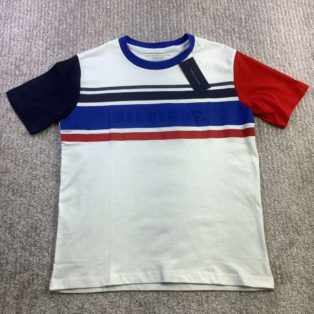 Tommy Hilfiger Boys T Shirt Size M 10/12 Colorblock Logo Graphic Tee‎ NWT - Picture 2 of 11